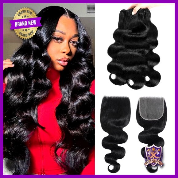 Body Wave Human Hair Extensions 20-24 Inch 3 Bundles with 5x5 HD Lace Closure